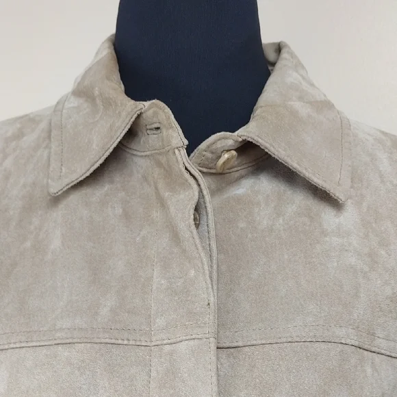 A.M.I. Genuine Leather Button Front Jacket Tan Beige XL - Picture 6 of 12